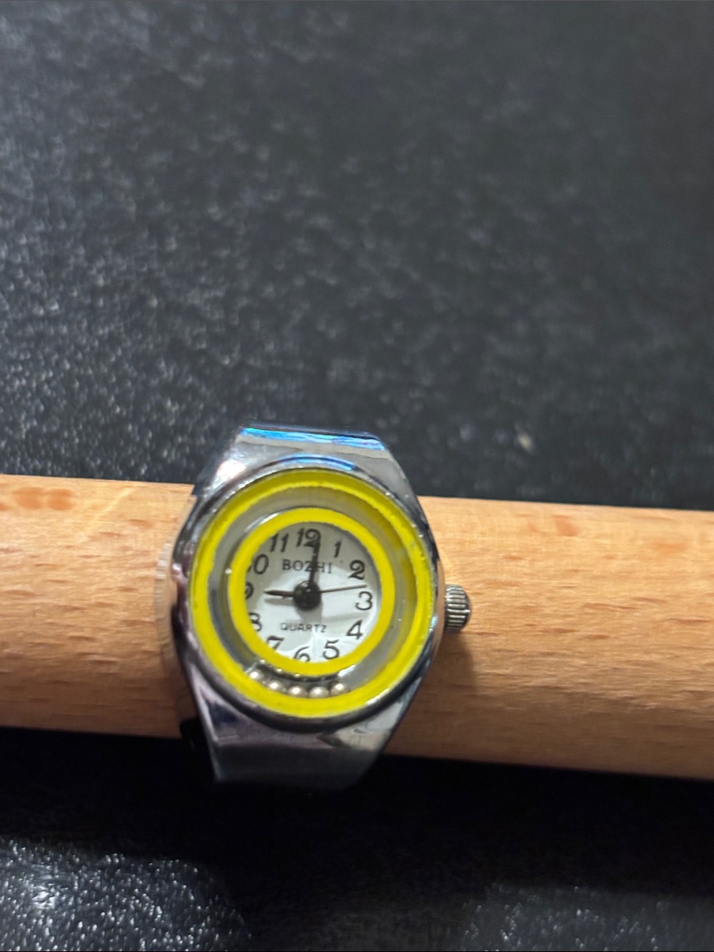 Bozhi Yellow Accent Women's‎ Ring Watch - Silver Tone
